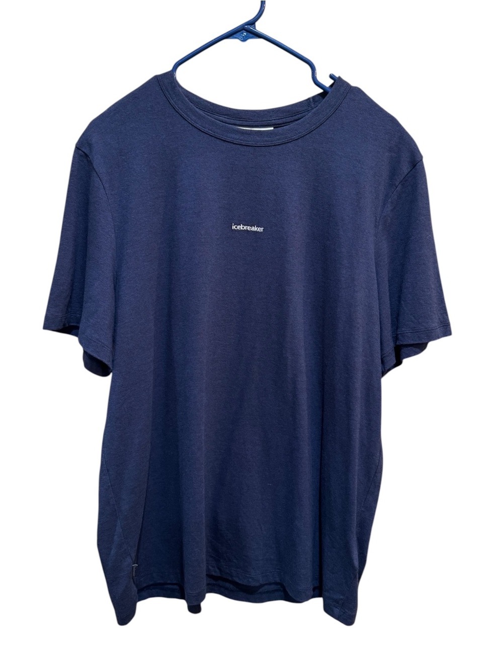 Icebreaker Tee Shirt Mens Size L Short Sleeve Crew Pull Over Blue Wool Cotton